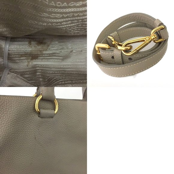 147304E V Prada Shoulder Bag Logo Plate Beige Leather 2way - Picture 7 of 11